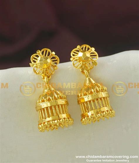 Buy Traditional Gold Jhumkas Design White And Ruby Stone Gram Gold