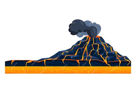 Premium Vector Nature Volcano Mountain With Lava Eruption Hot Active