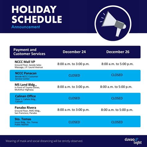 Davao Light Holiday Schedule For Payments And Services December 2022