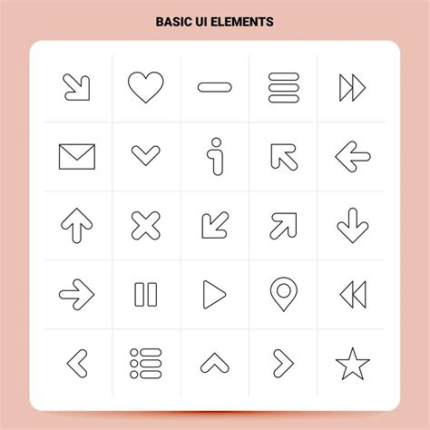 Outline Basic Ui Elements Icon Set Vector Line Style Design Black