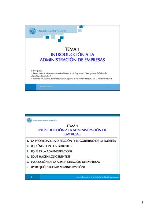 Tema 1 Introduccion A La Administracion De Empresas