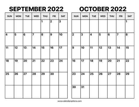 September and October 2022 Calendar – Calendar Options