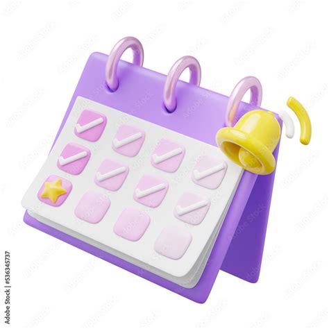 3D Calendar Notification Icon Purple Calender With Check Mark In Date