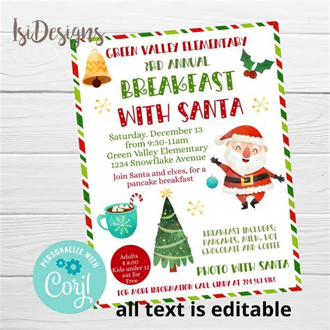 Editable Breakfast With Santa Flyer Pancakes With Santa Invitation