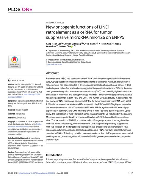 PDF New Oncogenic Functions Of LINE1 Retroelement As A CeRNA For