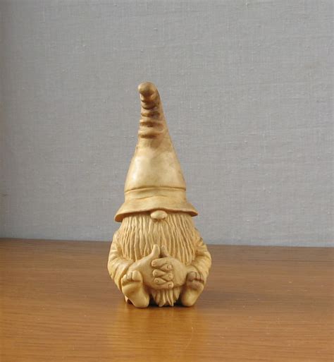 Gnome Wooden Figurine Nut Wood Carving Wooden Carved Etsy