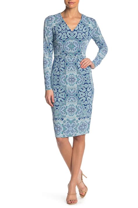 Maggy London Printed V Neck Sheath Midi Dress Nordstrom Rack