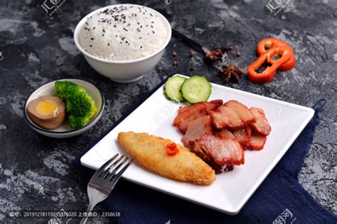 叉烧鱼排双拼饭简餐中国菜系食品餐饮摄影素材汇图网