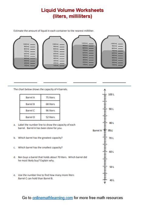 Liquid Volume Word Problem Worksheets Printable Online