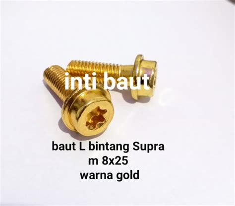 Jual Isi 10 Pcs Baut Tahanan Cakram L Bintang Supra 8x25 Warna Gold Di