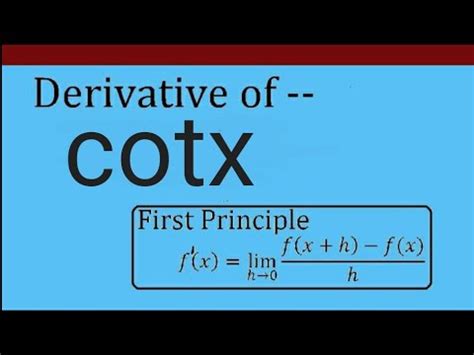 Derivative Of Cot X By First Principle Cot X