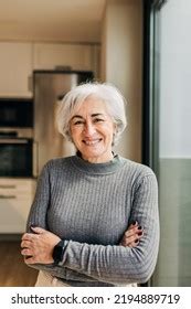 Portrait Mature Woman Smiling Happily While Stock Photo 2194889719