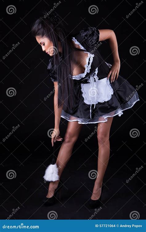 Seductive Woman In Maids Outfit Stock Photo Image Of Leggy Brunette