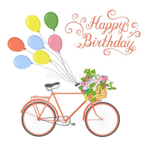 Cartolina D Auguri Di Compleanno Con La Bicicletta Ed I Palloni Nello