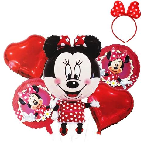 Set Aranjament Bundle 5 Baloane Folie Minnie Cu Bentita Cu Fundita