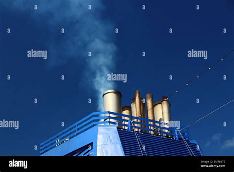 Smoke Rising From Cruise Ship Funnel Stock Photo Alamy