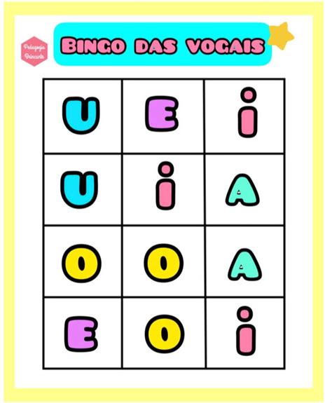 BINGO DAS VOGAIS Pedagogia Brincante Professora Lange