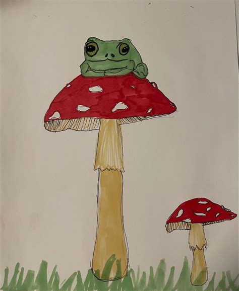 Frog Drawing Mushroom Drawing Photo Wall Stuffed Mushrooms Novelty