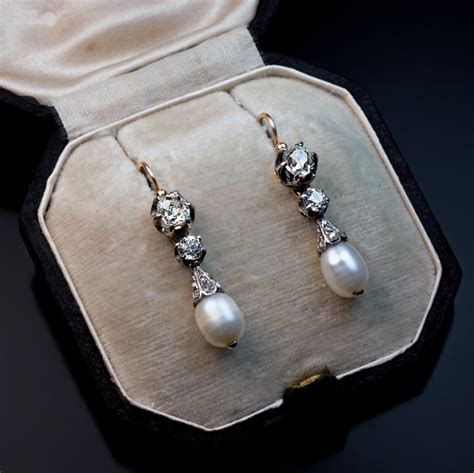 Natural Pearl And Diamond Drop Earrings S Antique Jewelry