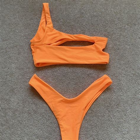 Shein Neon Orange Thong Bikini Size S Brand New Depop