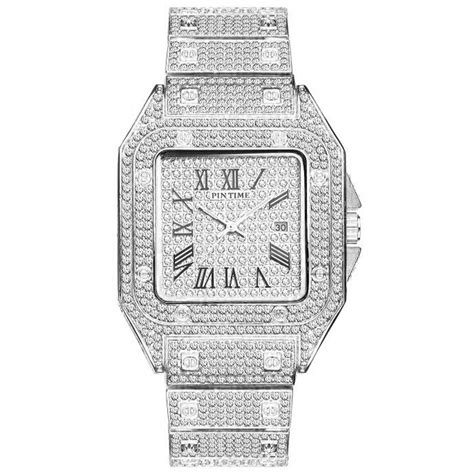 Hip Hop Iced Out Men Watch Square Diamond Quartz Mens Wrist Watches ...