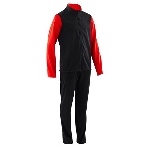kids breathable synthetic tracksuit gymy basic blackred domyos