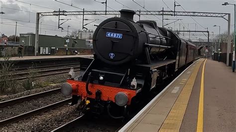 LMS Black 5 44871 Jacobite Steam Train Roars Through Lichfield Trent