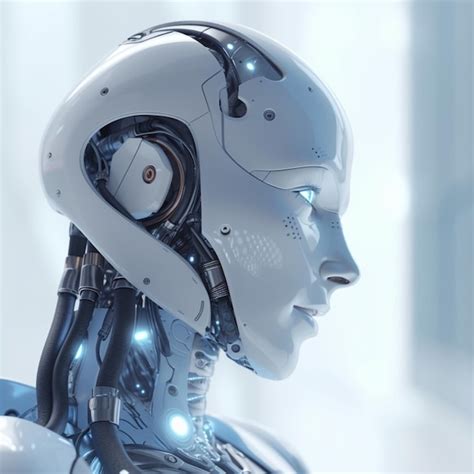 Premium Photo A Shiny White And Blue Futuristic Humanoid Robot