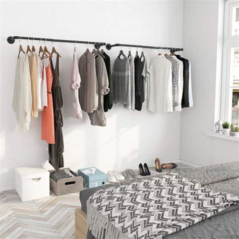 2er Set Kleiderstange aus Stahl Garderobenstange Schwerlast Wandmontage ...