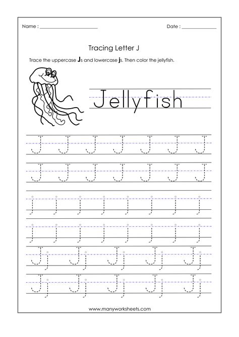 Free Writing Worksheet Letter J