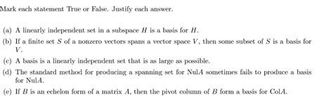 Solved True Or False Justify Each Answer A A Linearly Chegg