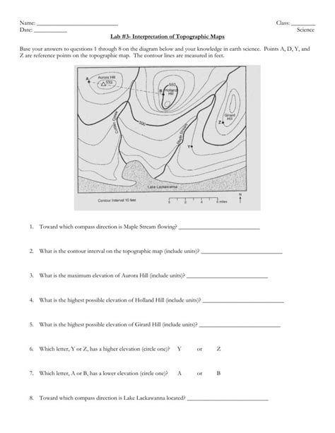 Topographic Map Lab Worksheet