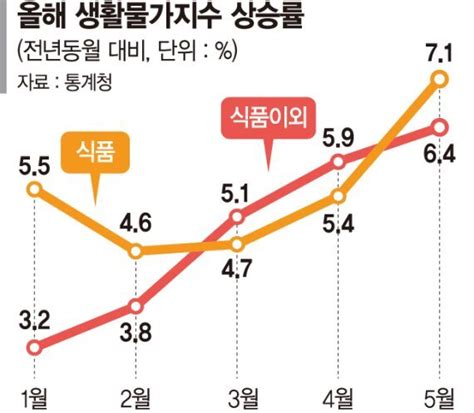 5 훌쩍 넘긴 소비자물가 상승 생활물가지수도 7 가까이 치솟아