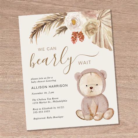 Boho Teddy Bear Baby Shower Invitation | Zazzle