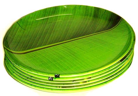 Smart Dinning Melamine 11 Inch Banana Leaf Plate Set Green 6pc