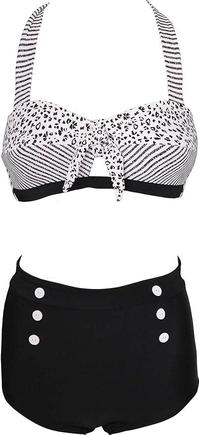 Amazon Bslingerie Women Retro Vintage Push Up High Waisted Bikini