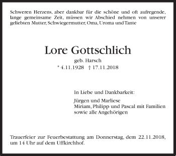 Traueranzeigen Von Lore Gottschlich Stuttgart Gedenkt De