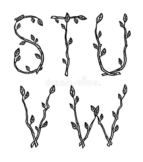 Decorative Alphabet Letters Made Of Tree Branches Stock Vector