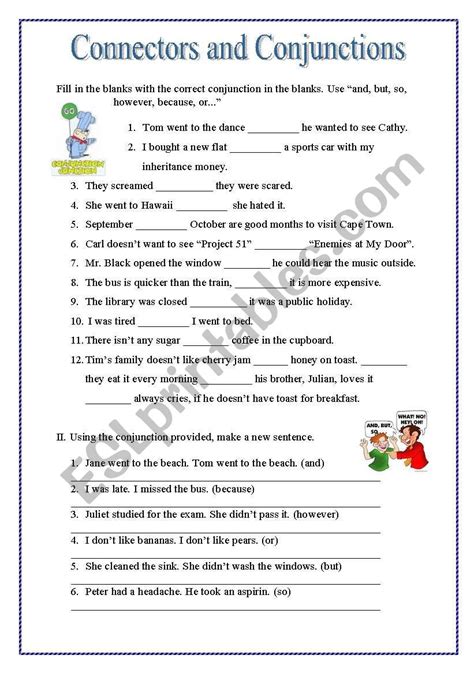 Connectors And Conjunctions Esl Worksheet By Zora