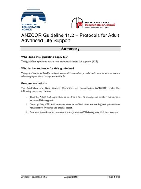 Anzcor Guideline 112 Protocols For Adult Advanced Life Support Pdf Cardiopulmonary