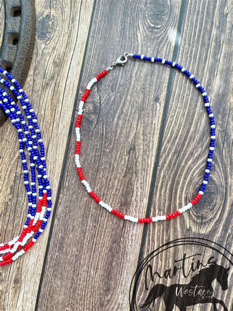 American Flag Seed Bead Choker Necklace Western Style Etsy