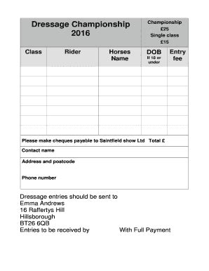 Fillable Online Saintfieldshow Co Dressage Entry Form Saintfieldshow