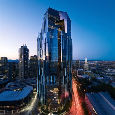 Un Edificio Con Una Fachada De Cristal Azul Y La Palabra Melbourne En