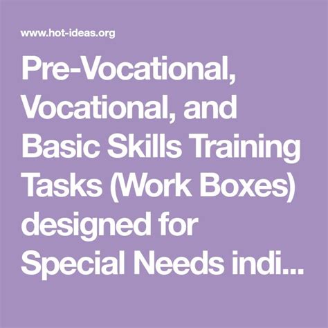 Pre Vocational Vocational And Basic Skills Training Tasks Work Boxes