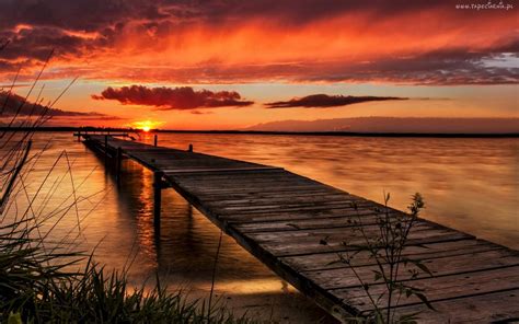 Jezioro Molo Zachód Słońca Natural scenery Scenery Sunset landscape