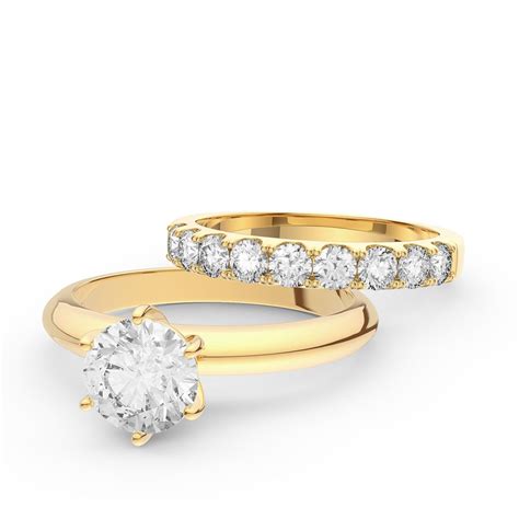 Unity 2ct Moissanite 18k Yellow Gold Engagement Ring With Half Eternity