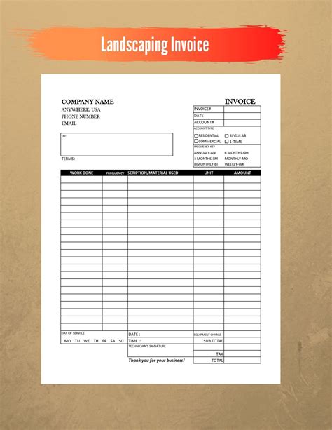 Invoice For Landscaping Template Printable Invoice Etsy