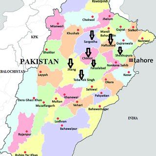 Map Of The Punjab Pakistan Showing The Districts Selected For