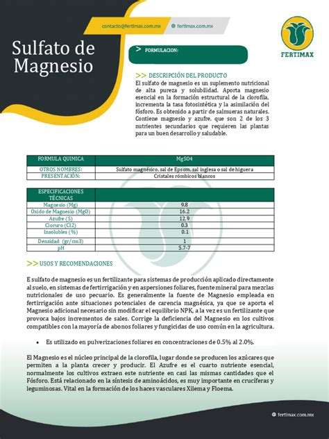 Ficha Tecnica Sulfato De Magnesio Pdf
