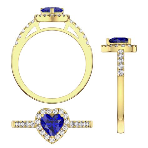 Eternity 1ct Sapphire Heart Diamond Halo 18ct Yellow Gold Engagement